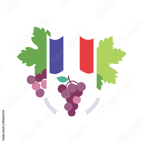 Grapes and French flag with green leaves illustration