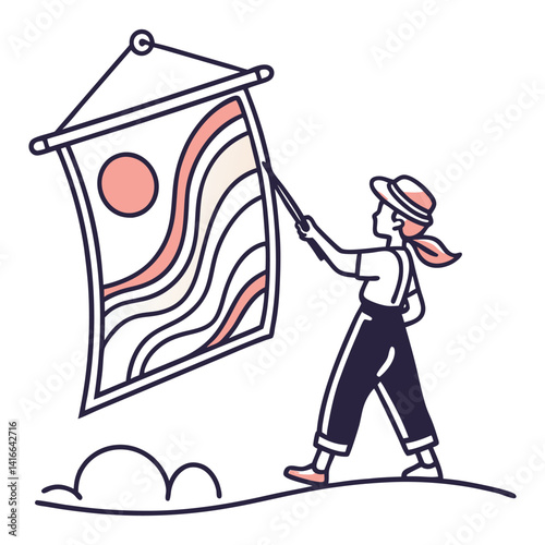 Illustration of woman painting on a canvas