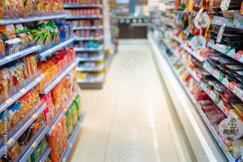 Abstract blurred colorful supermarket shelf