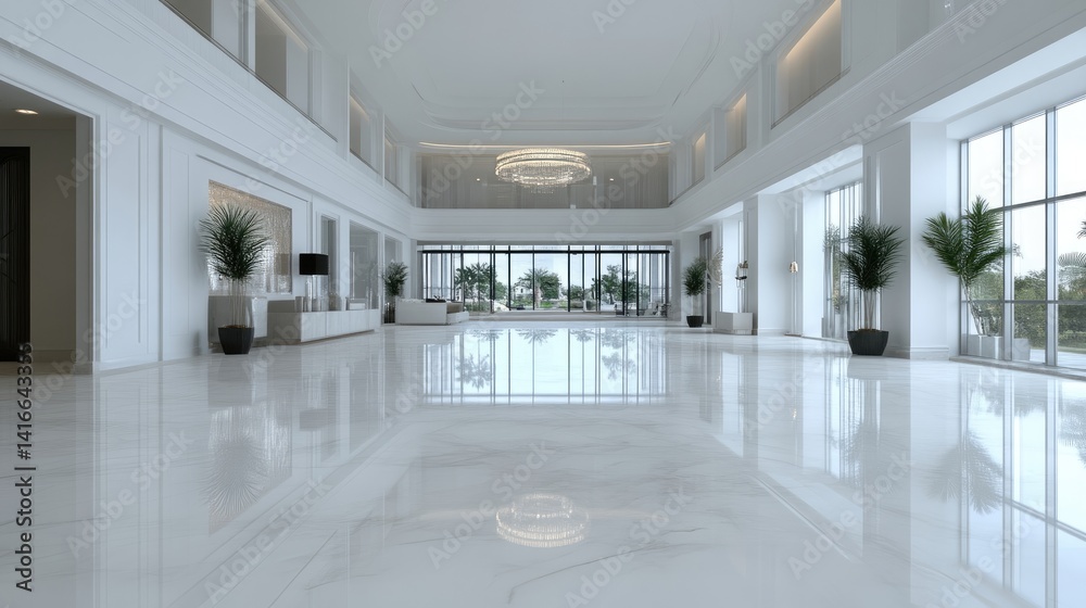 Fototapeta premium Modern, spacious lobby with elegant white details