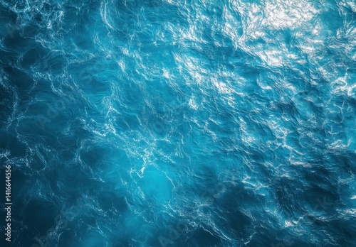 Tranquil Blue Ocean Waves with Gentle Swells and Sunlight Reflection Captured from Above for Serene Nature and Water Imagery