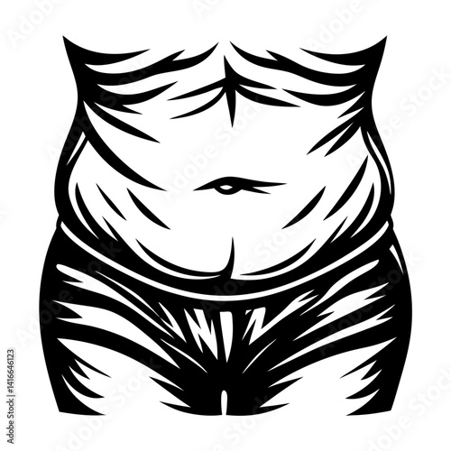Abstract black and white illustration of a human torso and abdomen