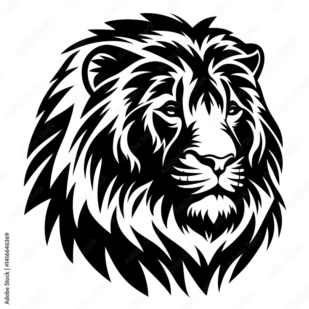Fototapeta premium Majestic lion head in striking black and white abstract illustration