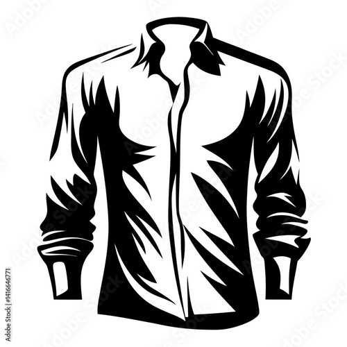 Elegant monochromatic graphic illustration of a long sleeved shirt with collar