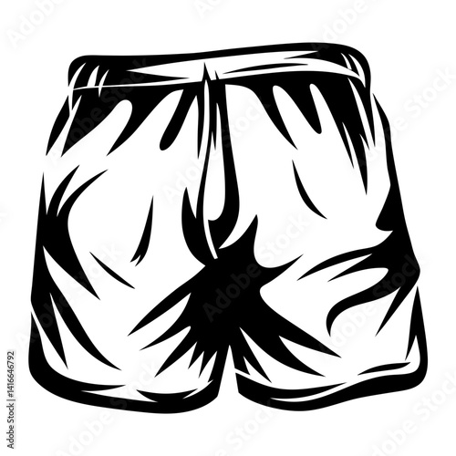 Simple black and white image of athletic shorts or boxing trunks