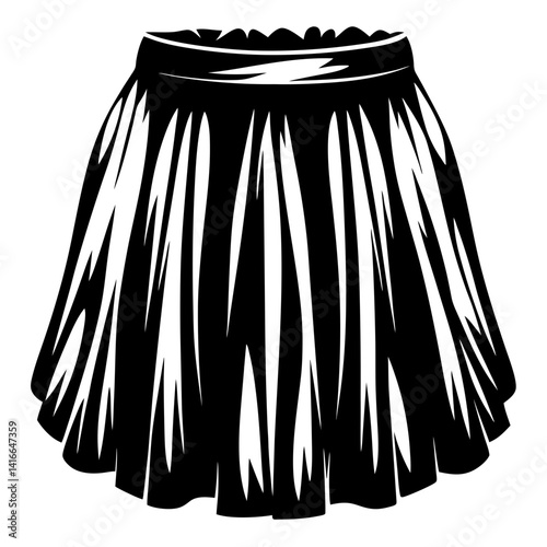 Silhouette of a flared skirt with a ruched waistband in black and white