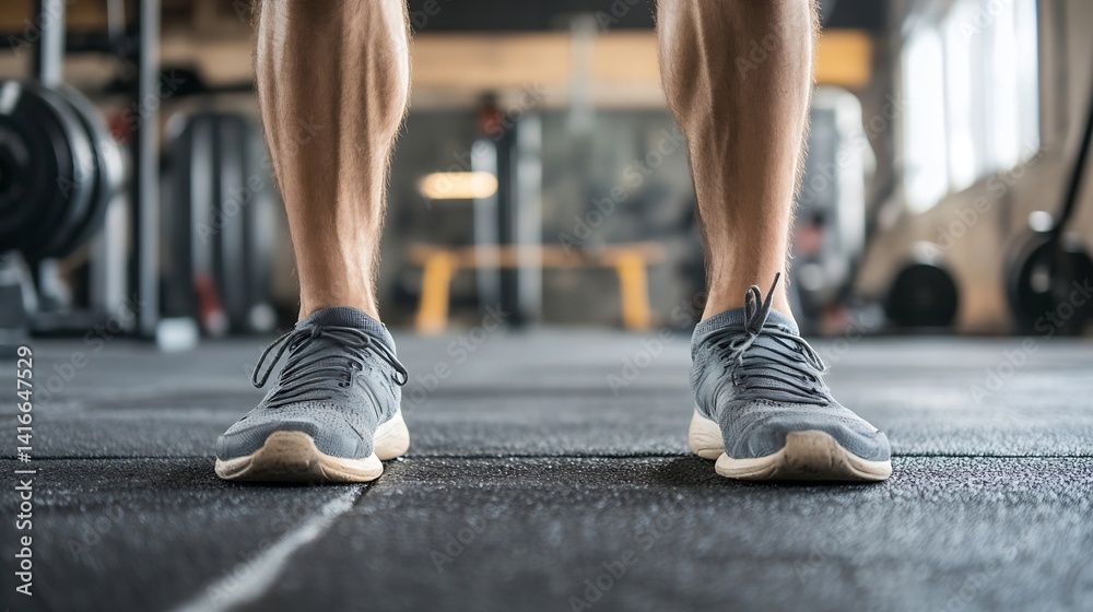 Fototapeta premium Fitness Enthusiast Standing at the Gym Ready for Workout Dressed in Sport Shoes : Generative AI