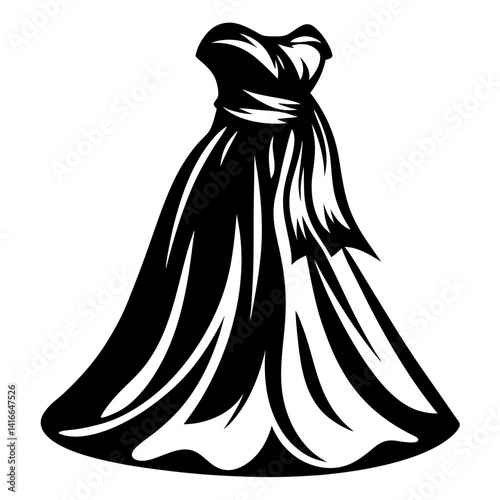 Elegant Black and White Gown Illustration for Fashion and Design Purposes