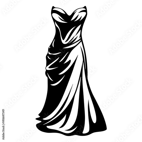 Elegant Black Gown with Sweetheart Neckline and Flowing Drape Effect