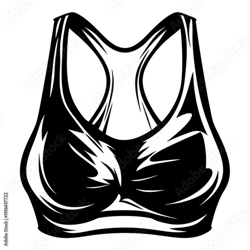 Black and white stylized illustration of a racerback sports bra vector design