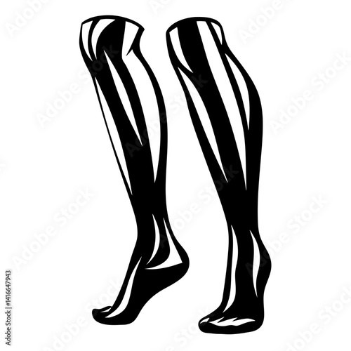 Stylized illustration of two legs wearing leggings with a black and white design