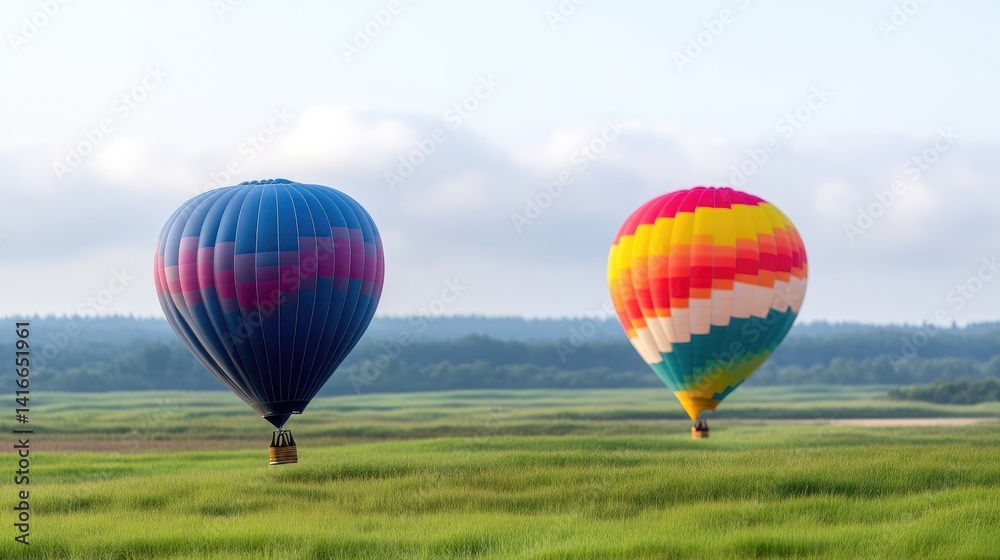 Obraz premium Colorful hot air balloons over a grassy field