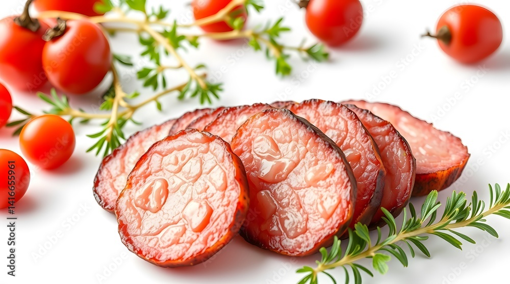 High-Resolution Close-Up of Sliced Meat Cutlets with Garnish Isolated on White Background – Stock Food Photo High-Resolution Close-Up of Sliced Meat Cutlets with Garnish Isolated on White Background – Stock Food Photo