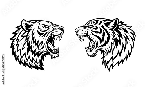 Stylized tiger head vector illustration silhouette.