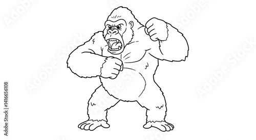 King Kong Beating Chest Simplified Monster Coloring Page Child Friendly Line Art for Young Artists