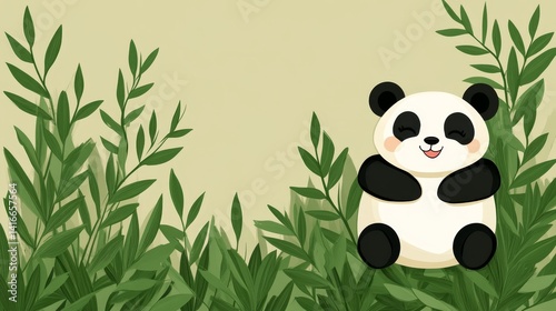 Pixelated panda amidst bamboo foliage evoking playful charm, a whimsical scene with a cute character, perfect for children's art and animated graphics photo