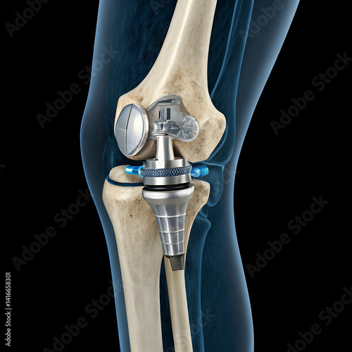 Total Knee Replacement Surgery: Anatomy of a Knee Prosthesis on transparent background