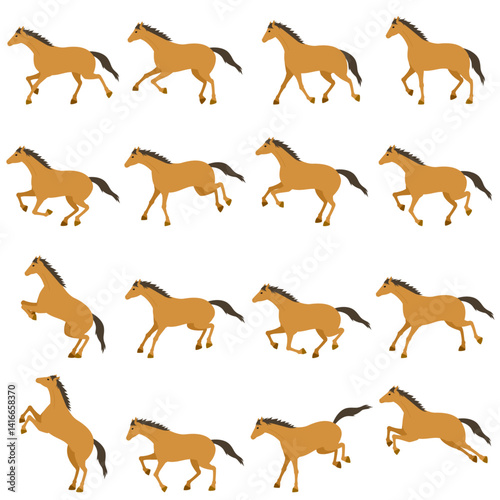 Simple vector illustration set of a running horse