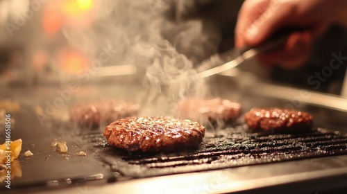 Sizzling food cooking on hot surface delicious cuisine gastronomy meal preparation restaurant menu food photography