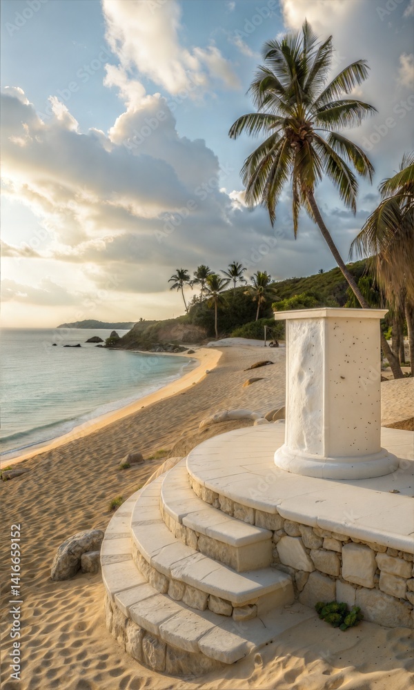 Fototapeta premium White Stone Podium on Tropical Beach Background 