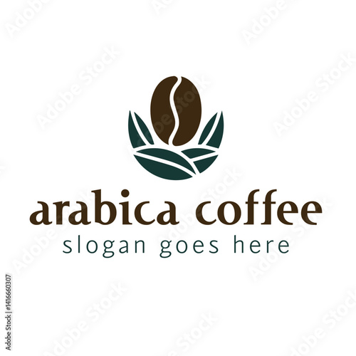 Logo for a coffee company. Coffee beans and leaves.
