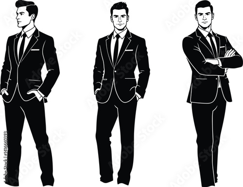 Black Silhouette Male Figure in Suit and Boots – Stylish Business Man Vector for Graphic Design
