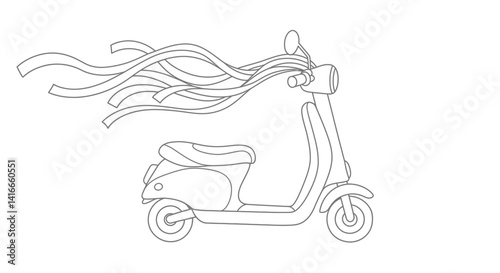 Kids Scooter Coloring Sheet Featuring Bright Handlebar Streamers in Motion Playful Vehicle Art Printable