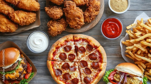 Variety of fast food items meal deal photography