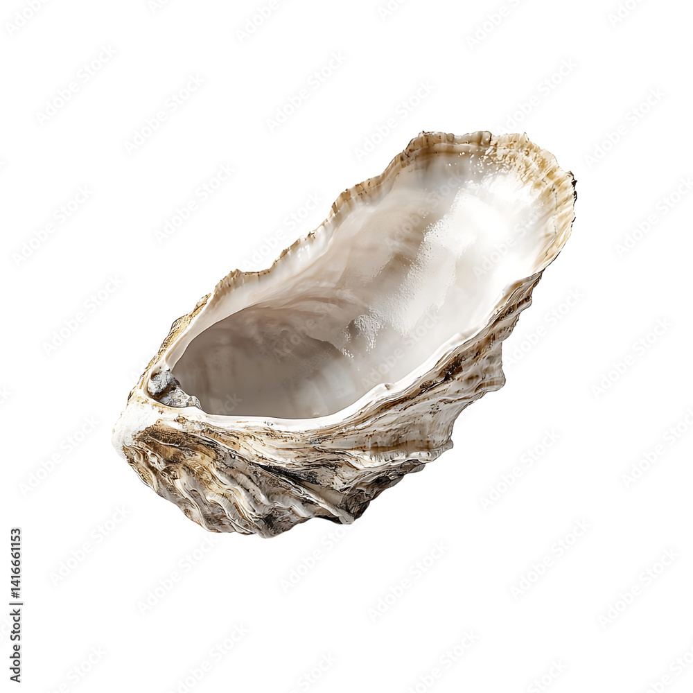 Single fresh oyster inside a rugged shell with creamy texture and briny surface isolated on a transparent background