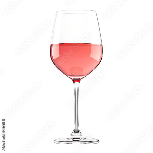 Obraz na płótnie Elegant glass of pink rosé wine filled halfway with a delicate curve and clear stem isolated on a transparent background w salonie