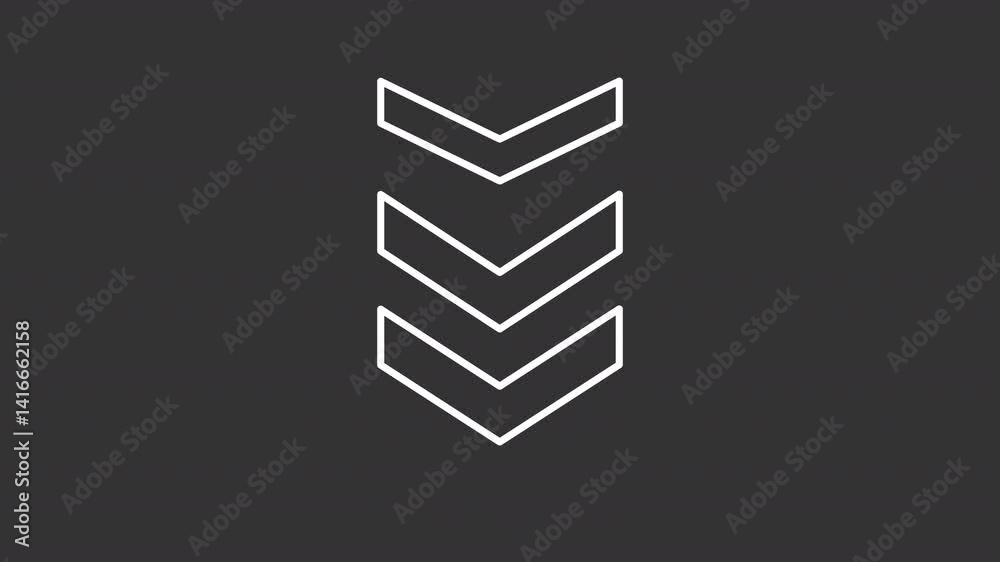 Moving down direction arrows white line animation. User input guide animated icon. Showing up pointers. Download sign, technology. Isolated element on dark background. Alpha transparent video Moving down direction arrows white line animation. User input guide animated icon. Showing up pointers. Download sign, technology. Isolated element on dark background. Alpha transparent video