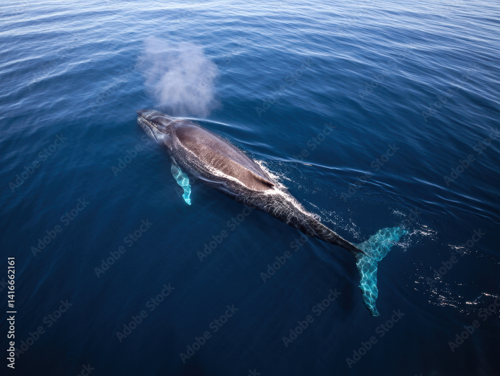 Fototapeta premium Large Humpback Whale Seen From Above in Open Ocean