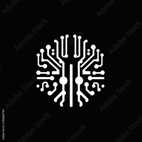 Abstract circular digital circuit board design on a black background