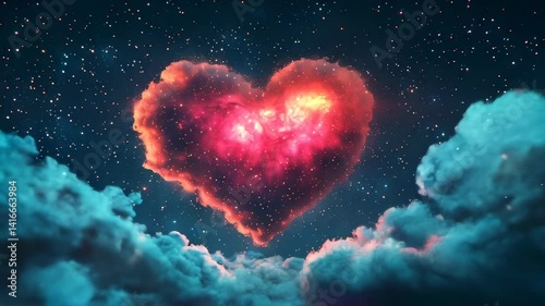 Colorful heart-shaped nebula glowing in the night sky full of stars and cosmic wonders
