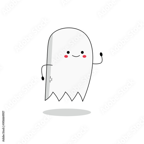 Cute ghost cartoon character flying doodle