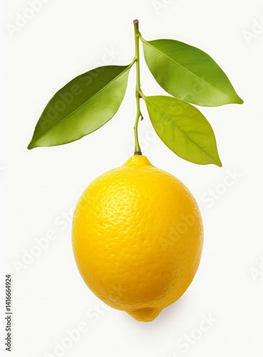 Natural Lemon fruit with green leaf isolated on white background.
