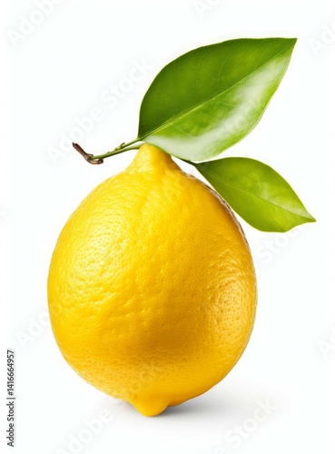 Natural Lemon fruit with green leaf isolated on white background.