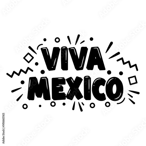 Bold, stylized lettering proclaiming "Viva Mexico" with playful graphic elements.  Suitable for advertising, apparel, or social media graphics related to Mexican culture or celebrations.