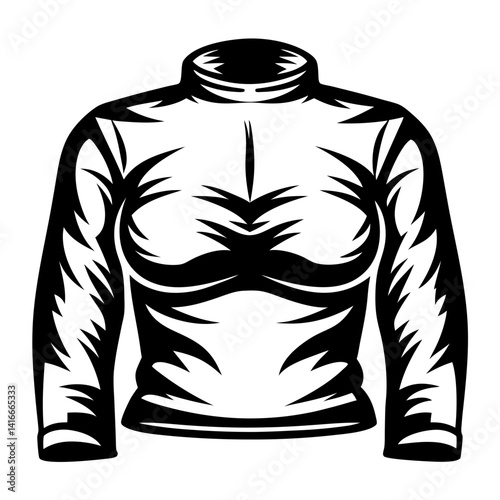Black and white illustration of a long sleeved turtle neck top