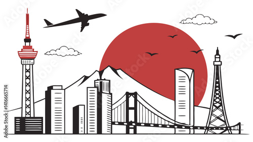 Tokyo, Japan Skyline Silhouette – Iconic Cityscape in Black and White