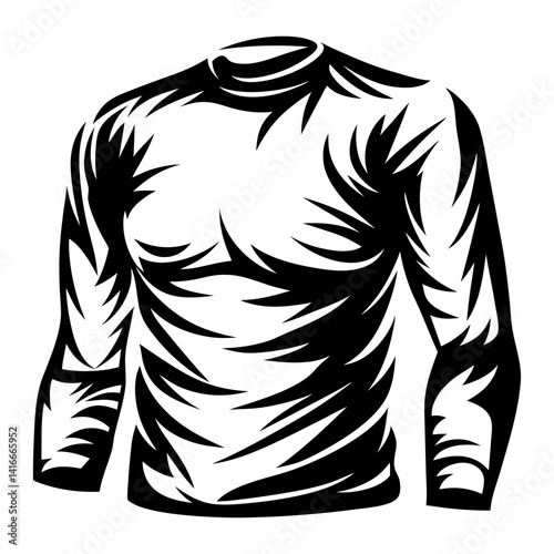 Tribal style illustration of a long sleeved shirt with unusual design