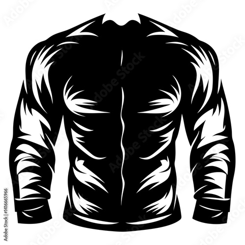 Strong muscular torso and arms in a black and white illustration style