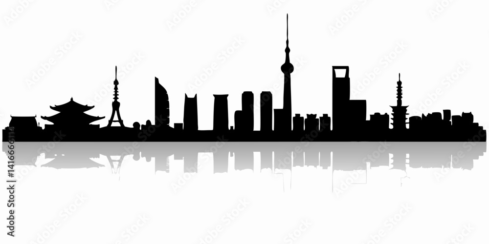 Obraz premium Tokyo, Japan Skyline Silhouette – Iconic Cityscape in Black and White