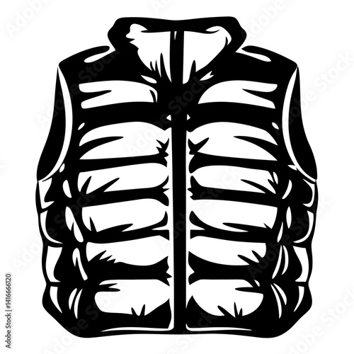 Stylized black and white vector illustration of a winter puffer vest