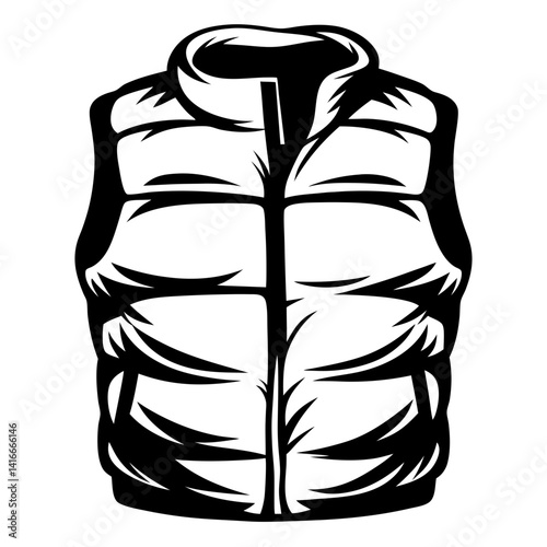Black and White Padded Vest with Stand Collar Illustration Design