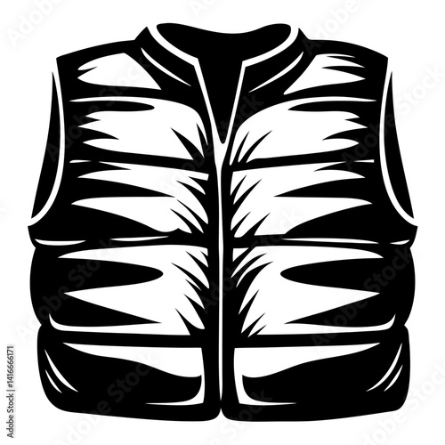 Monochrome depiction of a puffy vest, ideal for layering in cold weather