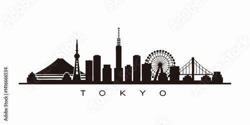 Tokyo, Japan Skyline Silhouette – Iconic Cityscape in Black and White