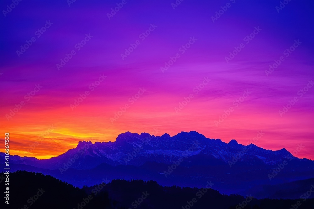Fototapeta premium Mountains meet vibrant sky at twilight