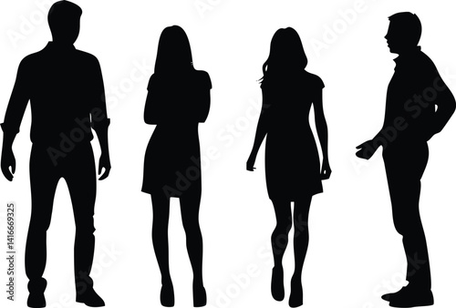 Diverse Business Group Silhouette, Men and Women Standing with a Transparent Background