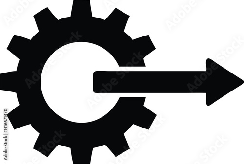 Outgoing Gear Rightward Arrow Through Sprocket on Transparent Backdrop